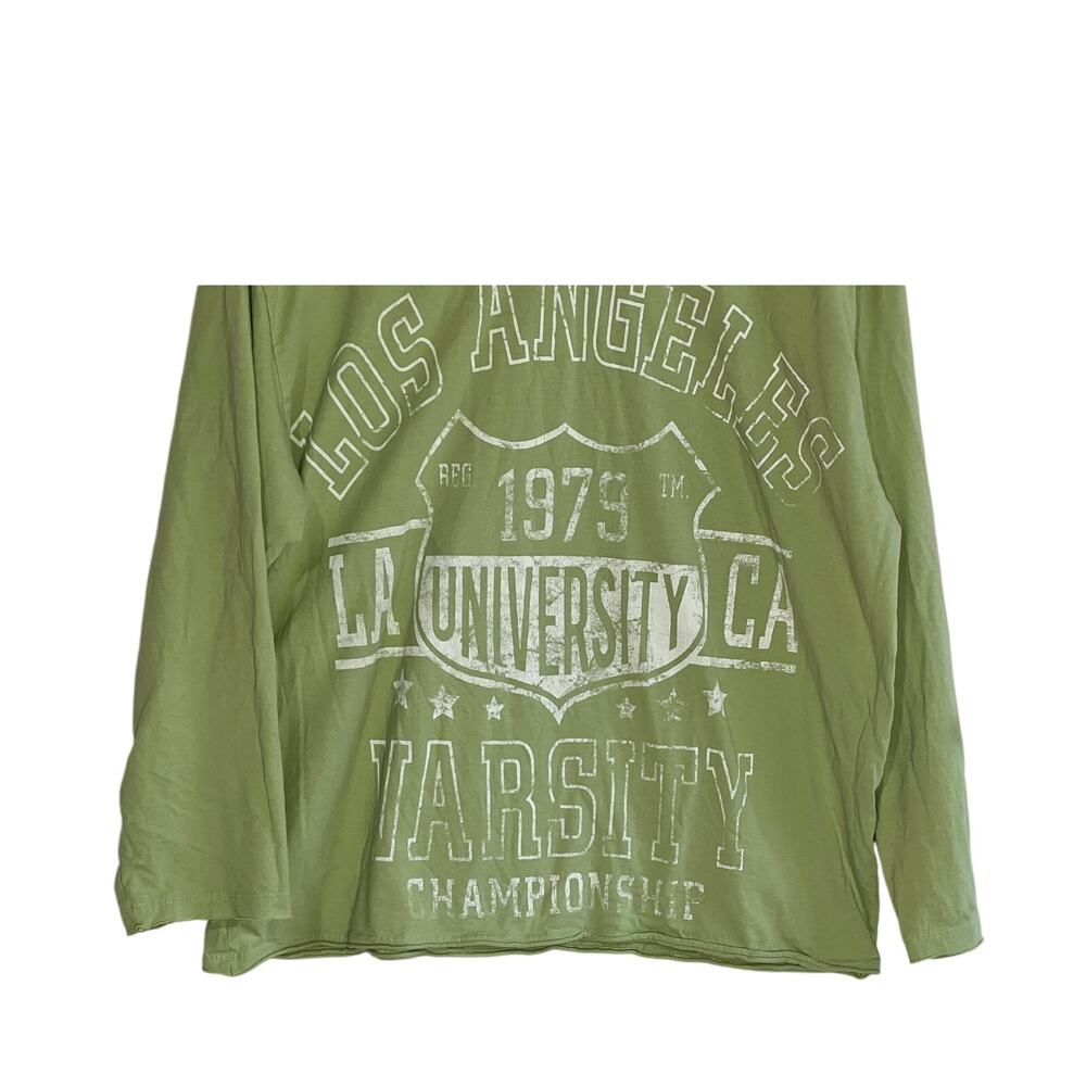 URBAN OUTFITTERS Med Varsity Vintage Sporty Graphic V-Neck Long Sleeve Tee Green - Picture 8 of 13